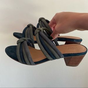 Crevo Blue and Grey Strappy Block Heel Sandals